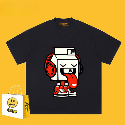 Drew T-shirts Cotton Short Sleeve Cartoon Graffiti