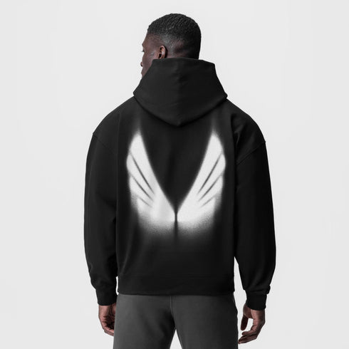0874. Tech-Terry™ Zip Pocket Hoodie - Black "Signal Lost"