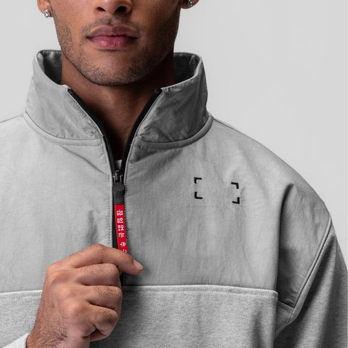 0903. Tech-Terry™ Paneled Quarter Zip - Heather Grey "Wave Dye"