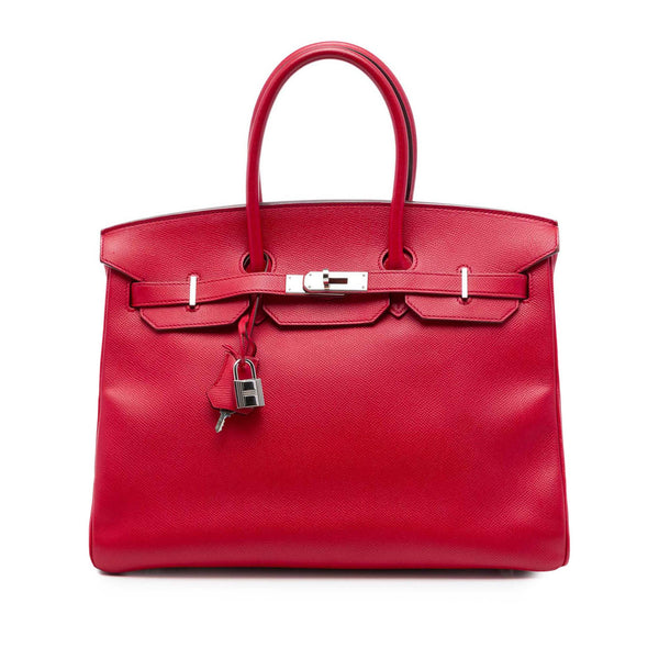 Birkin Handbag Red Epsom with Palladium Hardware 35