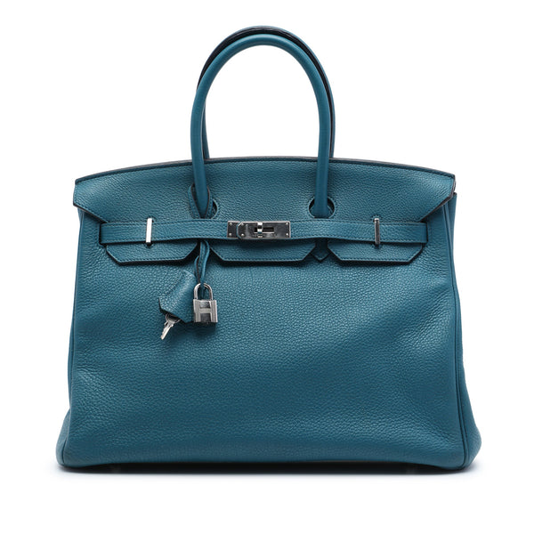Birkin Handbag Blue Clemence with Palladium Hardware 35