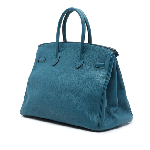 Birkin Handbag Blue Clemence with Palladium Hardware 35
