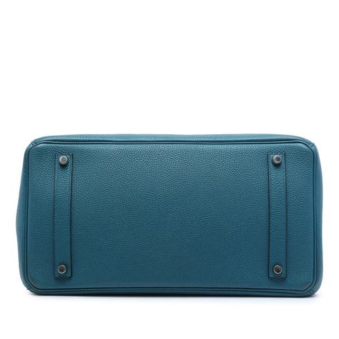 Birkin Handbag Blue Clemence with Palladium Hardware 35