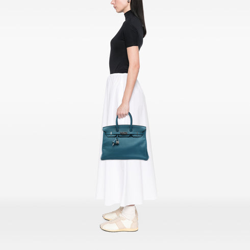 Birkin Handbag Blue Clemence with Palladium Hardware 35