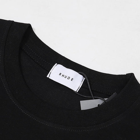 Rhude T-shirts College Badge Printed Cotton Casual Short Sleeve Men and Women