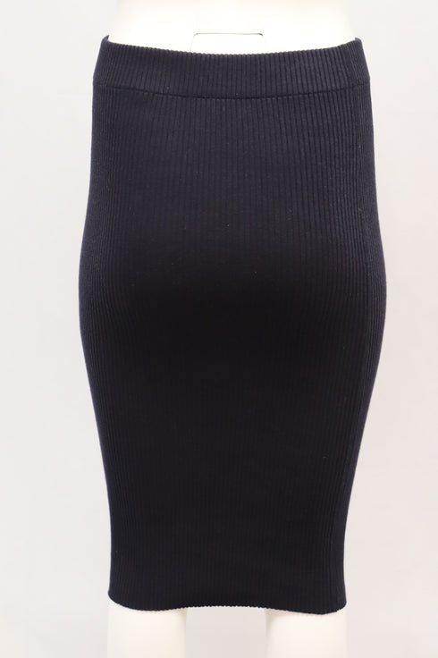 Women's Vince Ribbed-Knit Midi Skirt in Navy Blue Cotton