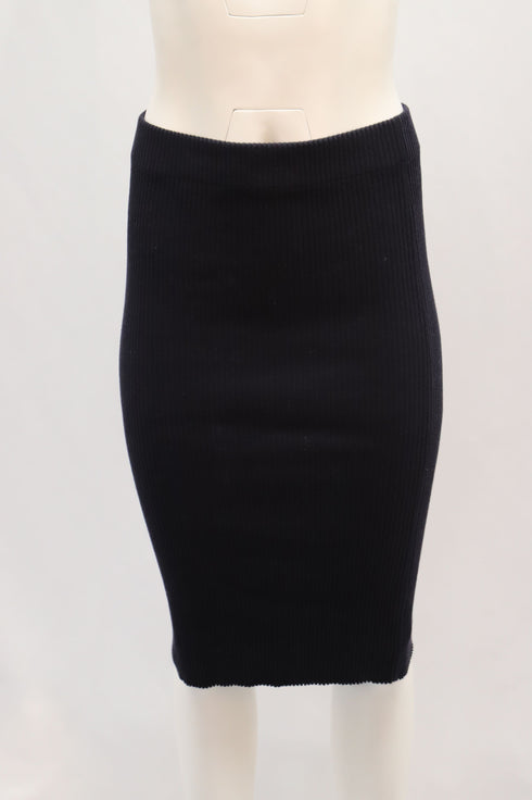 Women's Vince Ribbed-Knit Midi Skirt in Navy Blue Cotton