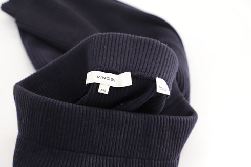 Women's Vince Ribbed-Knit Midi Skirt in Navy Blue Cotton
