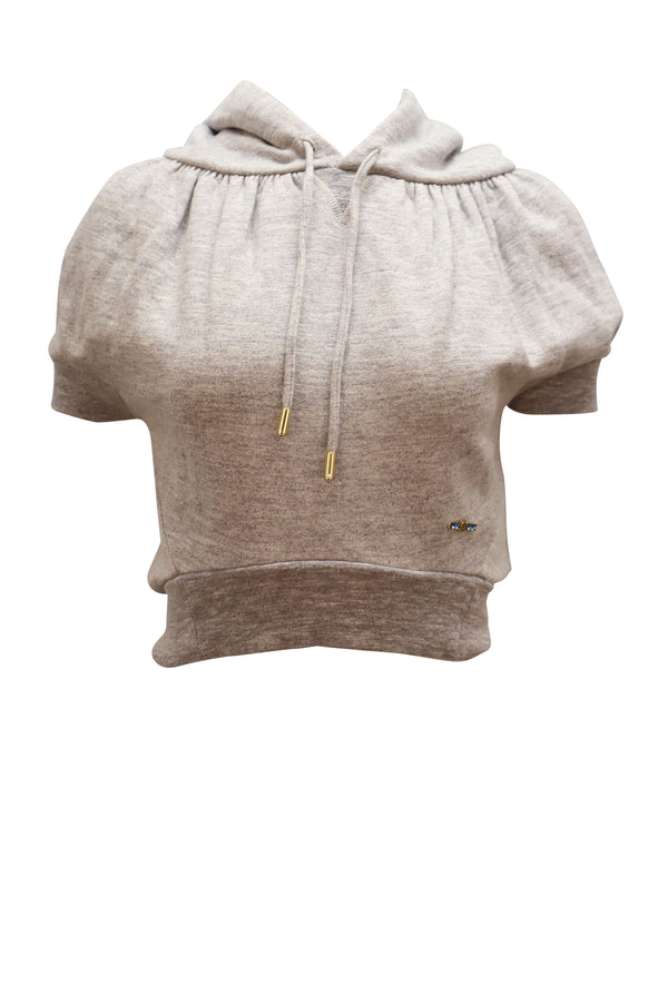 Women's Dsquared² Top Cropped Hoodie Top with Embellishment in Grey Cotton