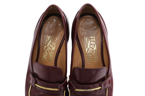 Women's Salvatore Ferragamo Loafers with Gold Accent in Burgundy Leather
