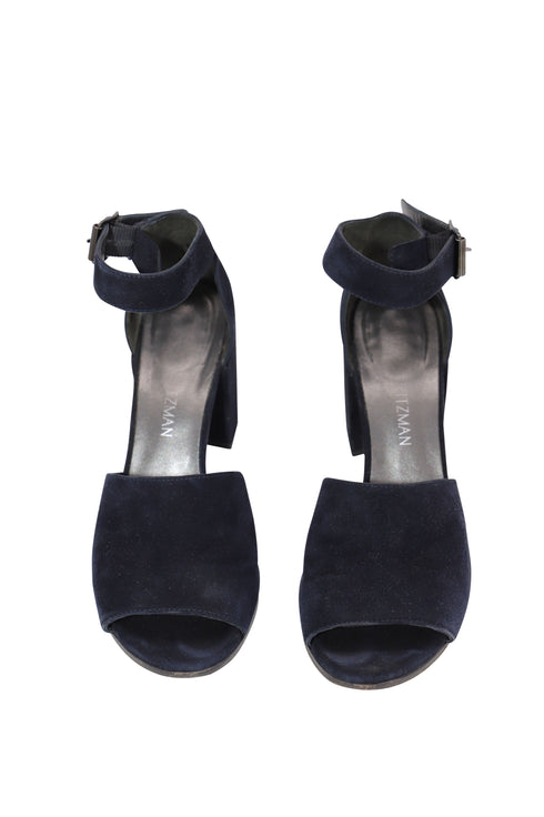 Women's Stuart Weitzman Soho Gal Block Sandals in Navy Blue Suede