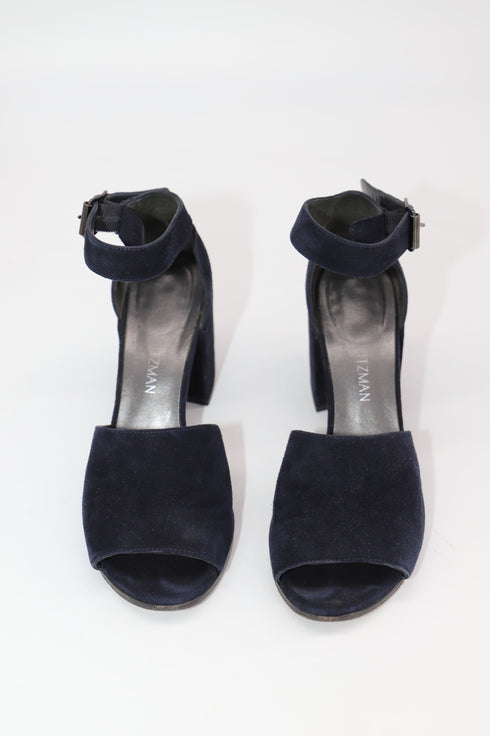 Women's Stuart Weitzman Soho Gal Block Sandals in Navy Blue Suede