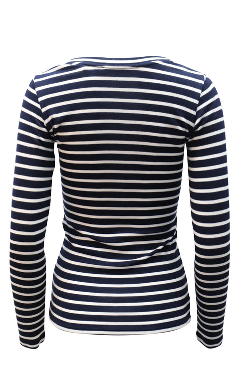 Women's Vince Striped Long-Sleeve T-Shirt in Navy Blue Cotton