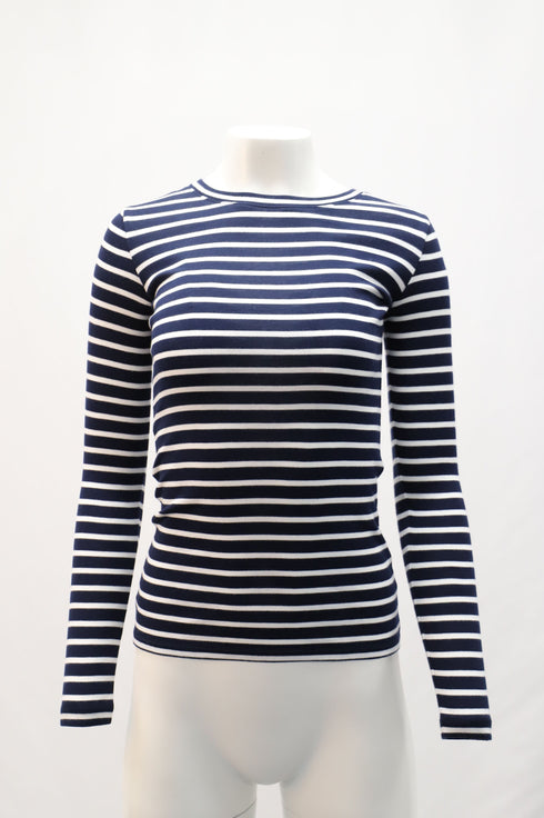 Women's Vince Striped Long-Sleeve T-Shirt in Navy Blue Cotton