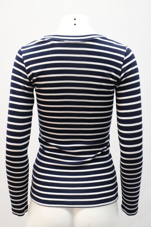 Women's Vince Striped Long-Sleeve T-Shirt in Navy Blue Cotton