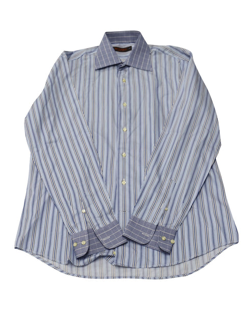 Men's Etro Striped Buttondown Shirt in Blue Cotton