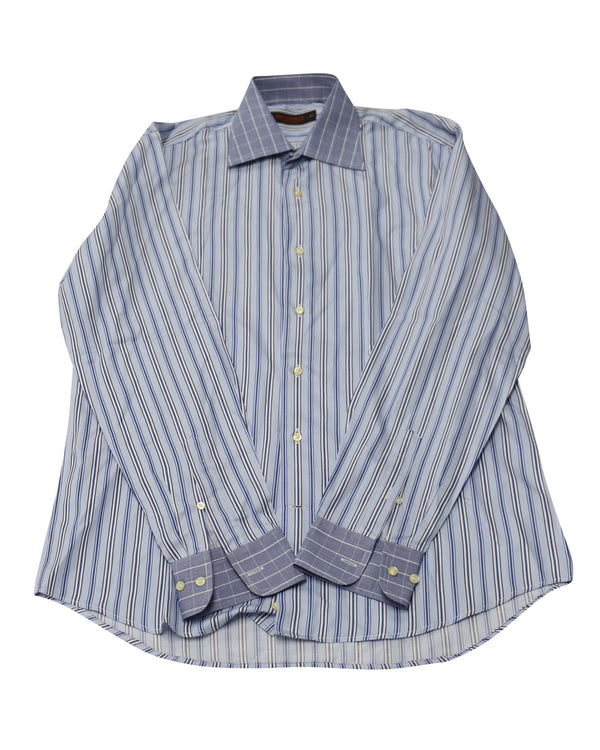 Men's Etro Striped Buttondown Shirt in Blue Cotton