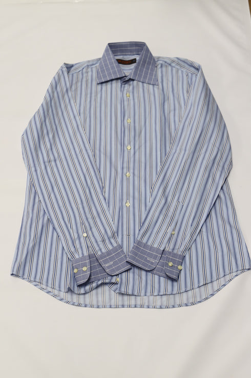 Men's Etro Striped Buttondown Shirt in Blue Cotton