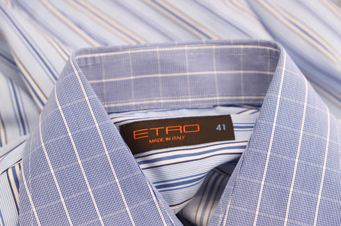 Men's Etro Striped Buttondown Shirt in Blue Cotton