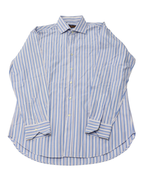 Men's Etro Striped Print Button Down Shirt in Blue Cotton