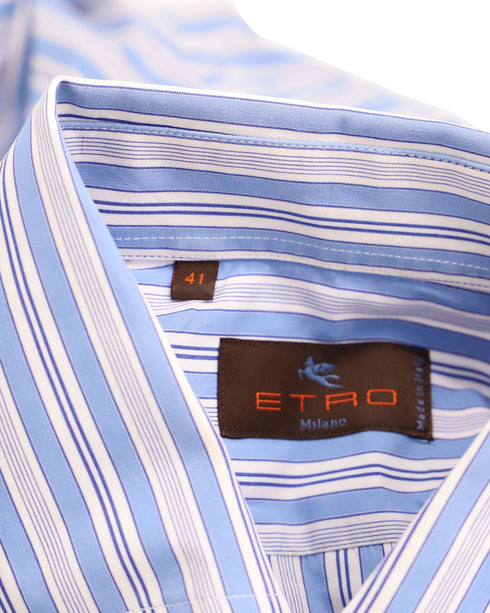 Men's Etro Striped Print Button Down Shirt in Blue Cotton