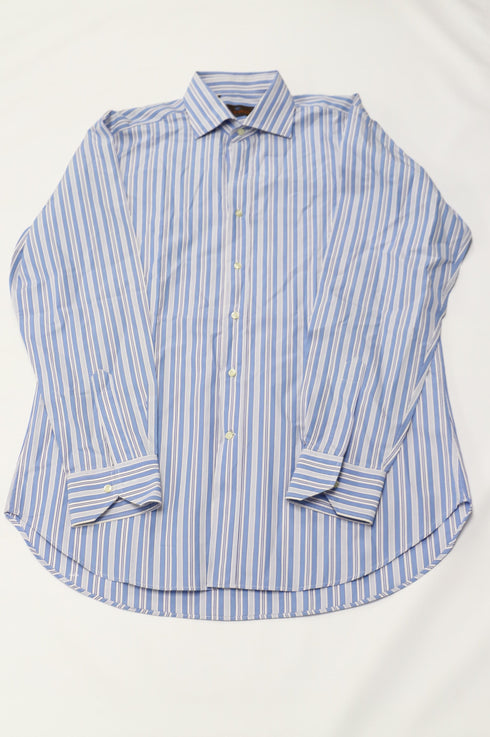 Men's Etro Striped Print Button Down Shirt in Blue Cotton