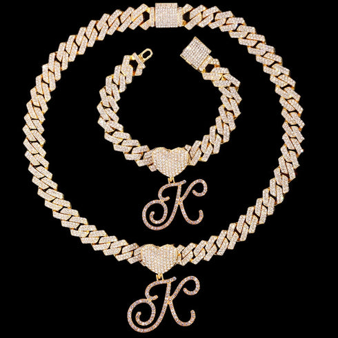 Cursive Letter Pendant Cuban Chain and FREE Bracelet
