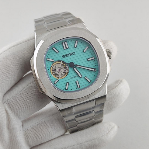 Seiko Mod Nautilus Open Heart | Tiffany Blue