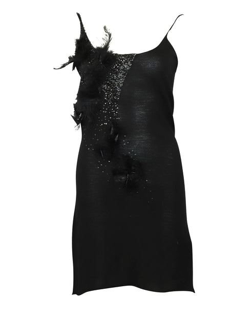 Women's Joseph Embellished Knee-Length Dress in Black Wool