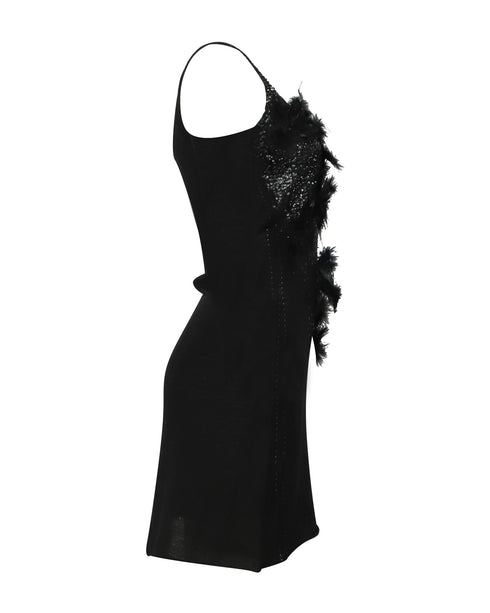 Women's Joseph Embellished Knee-Length Dress in Black Wool