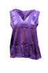 Women's Alice + Olivia Gwenda Sleeveless Paneled Tie-Neck Tunic Blouse in Purple Silk