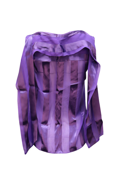 Women's Alice + Olivia Gwenda Sleeveless Paneled Tie-Neck Tunic Blouse in Purple Silk