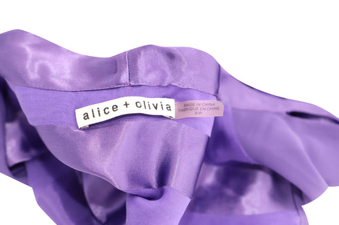 Women's Alice + Olivia Gwenda Sleeveless Paneled Tie-Neck Tunic Blouse in Purple Silk