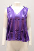 Women's Alice + Olivia Gwenda Sleeveless Paneled Tie-Neck Tunic Blouse in Purple Silk