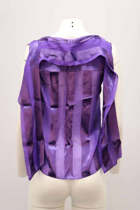Women's Alice + Olivia Gwenda Sleeveless Paneled Tie-Neck Tunic Blouse in Purple Silk