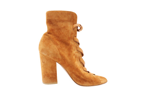Women's Gianvito Rossi Brooklyn Peep-Toe Ankle Boots in Brown Suede