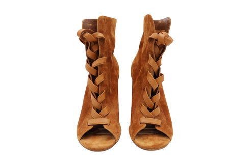 Women's Gianvito Rossi Brooklyn Peep-Toe Ankle Boots in Brown Suede