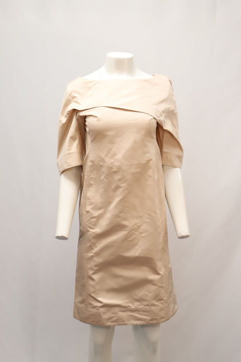 Women's Jil Sander Short Sleeves Midi Dress in Nude Polyester