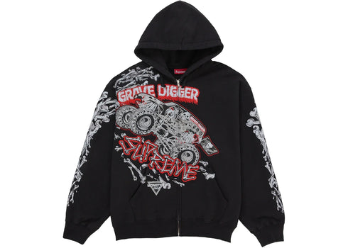Supreme Grave Digger Zip Up Hooded Sweatshirt Black