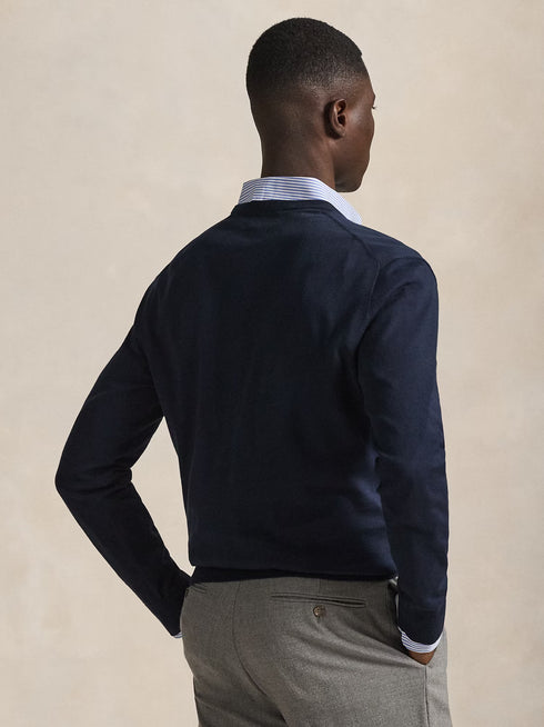 RALPH LAUREN Slim Fit Cotton V-Neck Jumper Hunter Navy