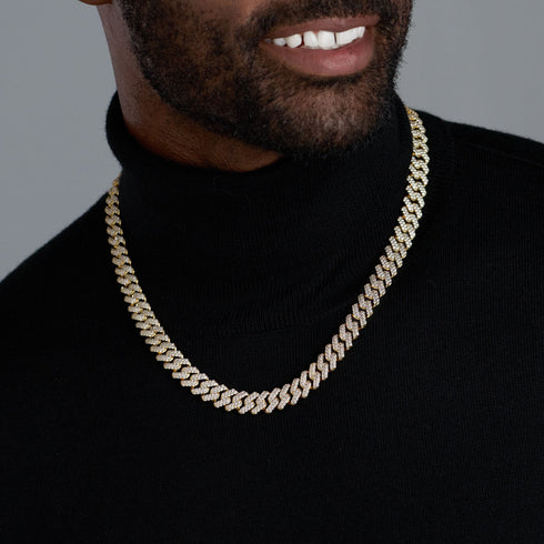 Iced Prong Cuban Chain (Gold) - 12mm