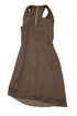 Women's Helmut Lang Asymmetric Belted Crepe Dress in Brown Polyester