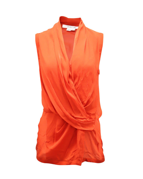 Women's Helmut Lang Surplice Blouse in Orange Silk