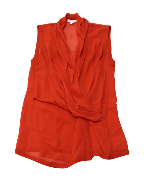 Women's Helmut Lang Surplice Blouse in Orange Silk