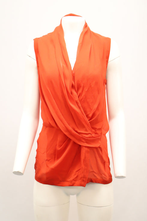 Women's Helmut Lang Surplice Blouse in Orange Silk