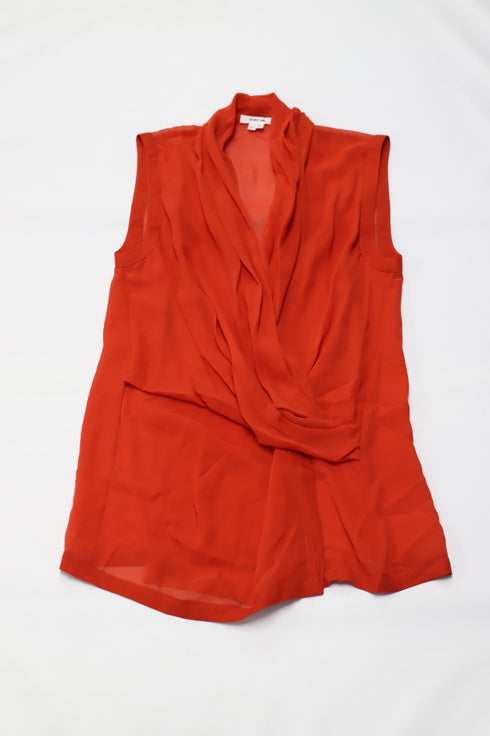 Women's Helmut Lang Surplice Blouse in Orange Silk