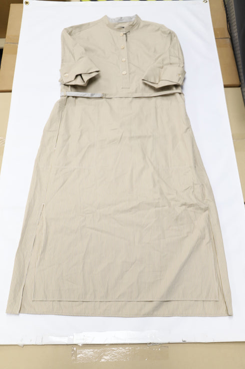Women's Joseph Barker Pinstripe Midi Shirt Dress in Beige Cotton