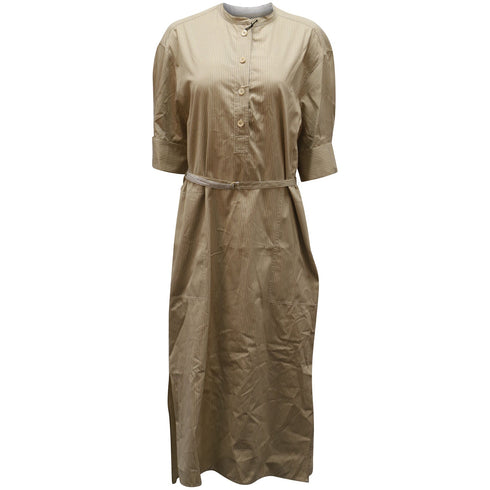 Women's Joseph Barker Pinstripe Midi Shirt Dress in Beige Cotton