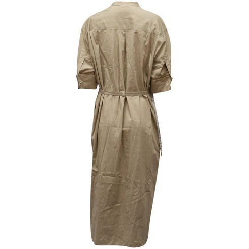 Women's Joseph Barker Pinstripe Midi Shirt Dress in Beige Cotton