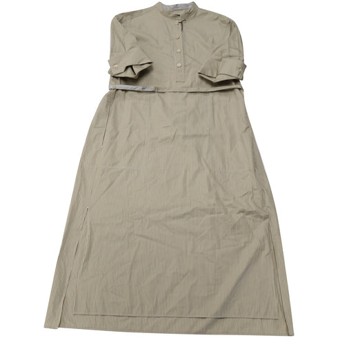 Women's Joseph Barker Pinstripe Midi Shirt Dress in Beige Cotton